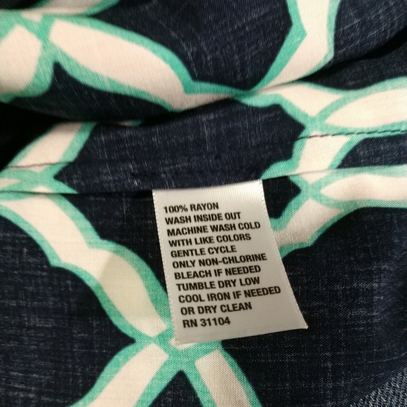 Peasant Top Crown & Ivy Women's Med Navy Blue & White Chain Pattern New W/Tags - Picture 11 of 12